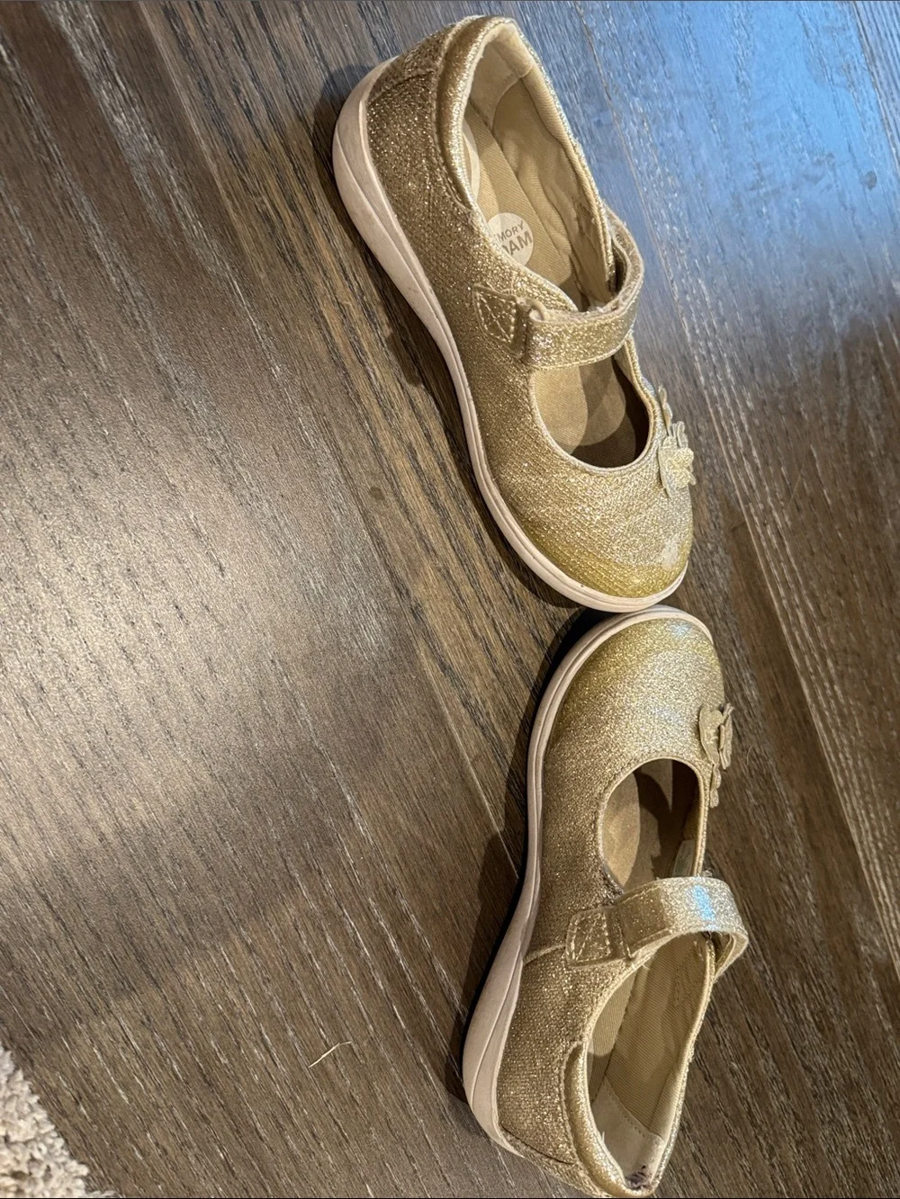 Stride Rite Girls Gold Glitter Mary Janes with Floral Accent